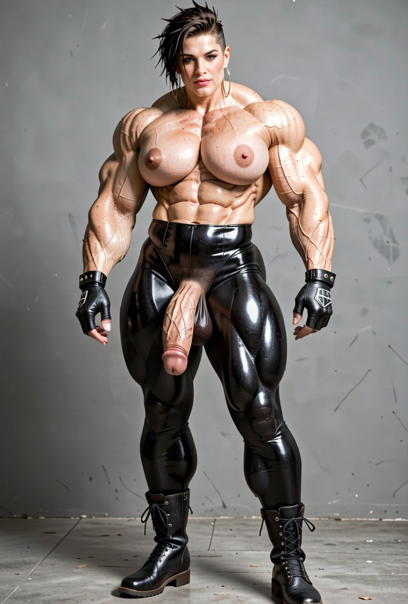 Extremely Muscular, Shiny, Latex Shemale AI Porn