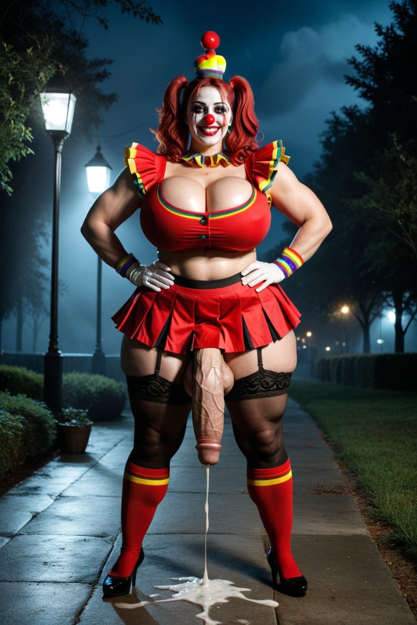 Evil Demon-clown Futa, Clown Makeup, Hyper Gigantic Uncut Penis Shemale AI Porn