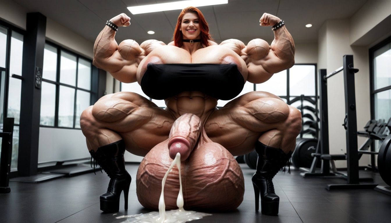 Unrealistically Large Balls, Bodybuilder, Hyper Gigantic Testicles Porno IA transsexuelle