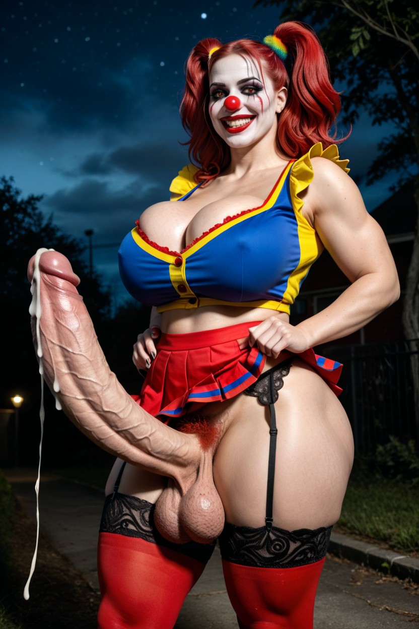 Absurdly Girthy Exaggerated Penis, Red Clown Nose, Most Massive Penis Ever Shemale AI Porn