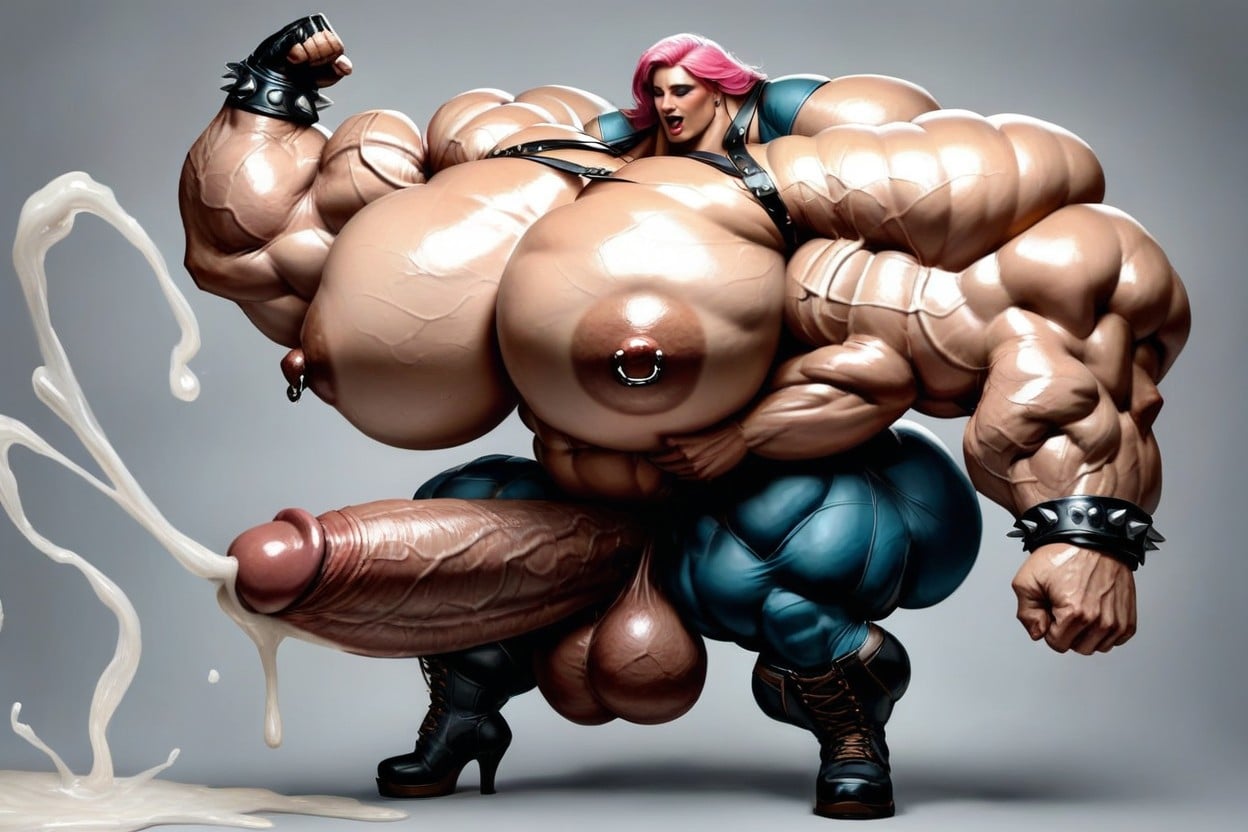 Hyper Veiny Quads, Hyper Veiny Claves, Hyper Gigantic Muscles Shemale AI Porn