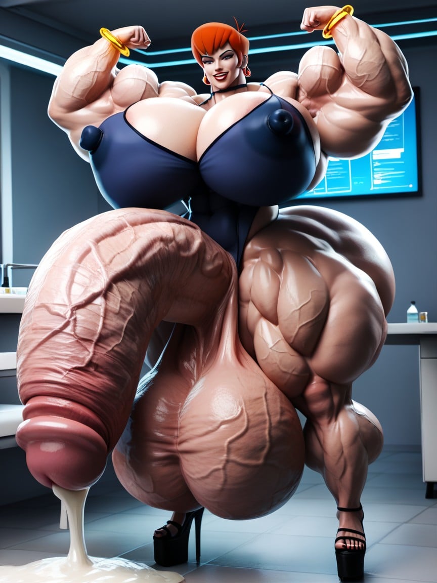 Full Body, Absurdly Oversized Veiny Futanari Cock, Flexing Shemale AI Porn