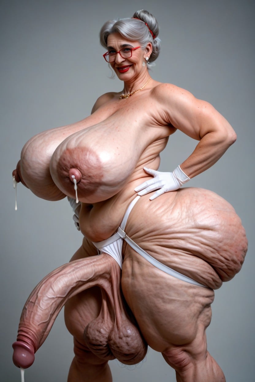 Extremely Veiny Breasts, Red Lipstick, Upward Curved Cock Shemale AI Porn