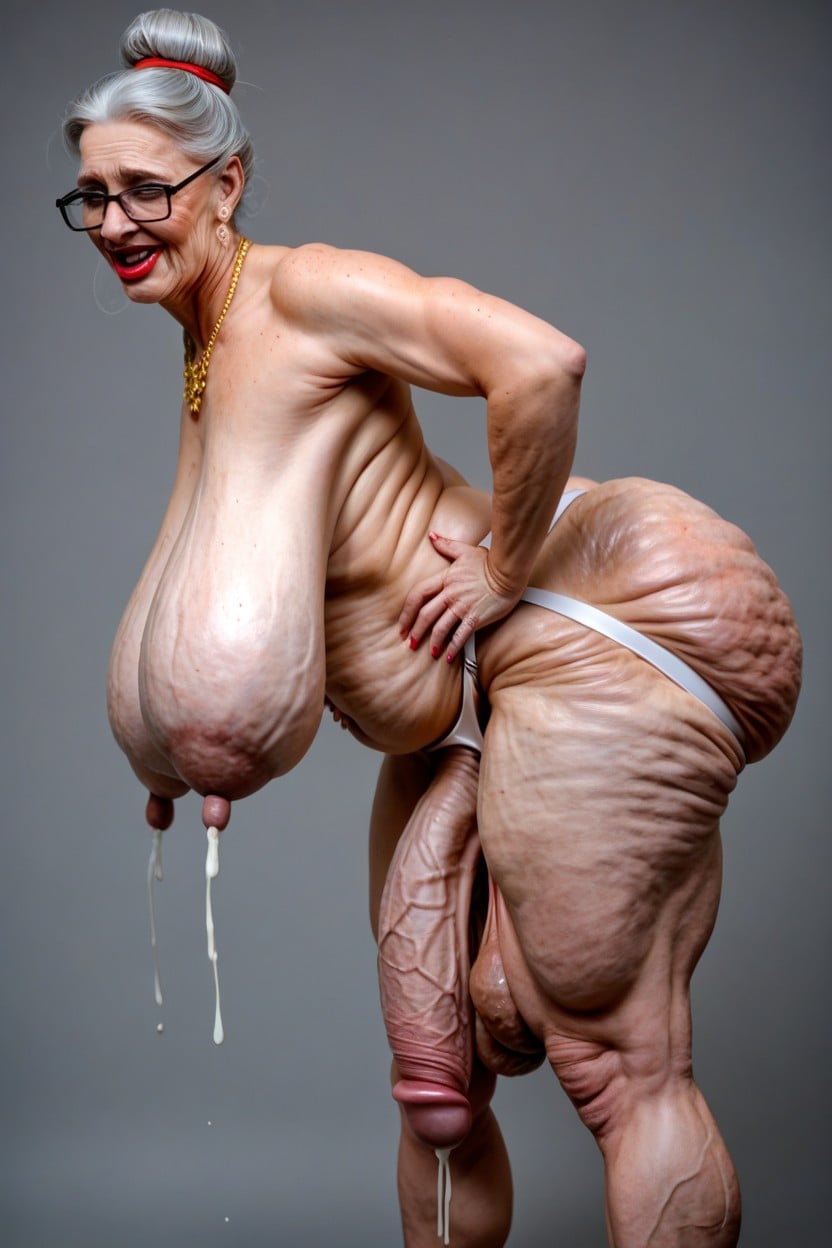 Hyper Long Testicles, White Jockstraps, Swollen Hanging Balls Shemale AI Porn