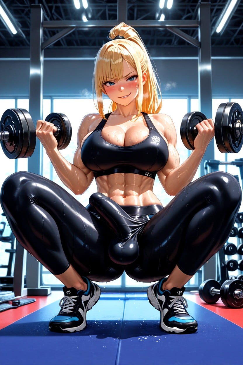 Blushing, Eye Level, Legs Open Shemale AI Porn