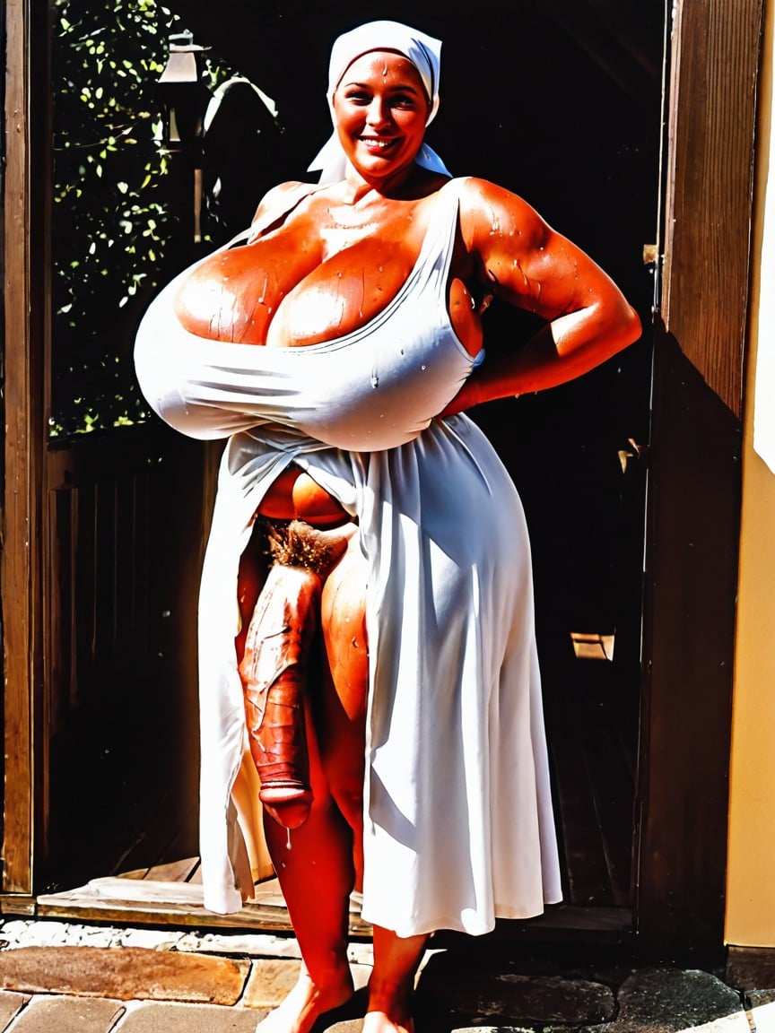 Outdoors, Hyper Breasts, Impossibly Long Hyper Penis Shemale AI Porn