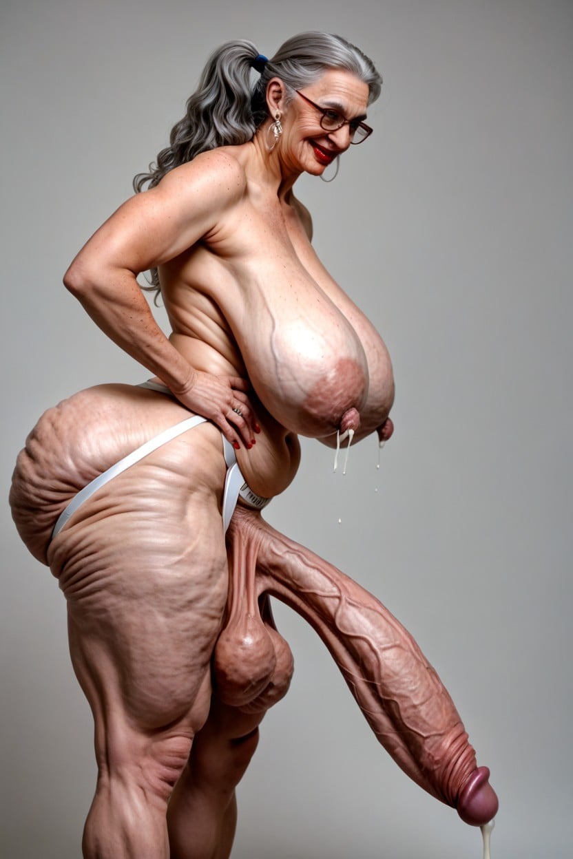 Bimbo Granny, Parted Breasts, Loucher Porno IA transsexuelle