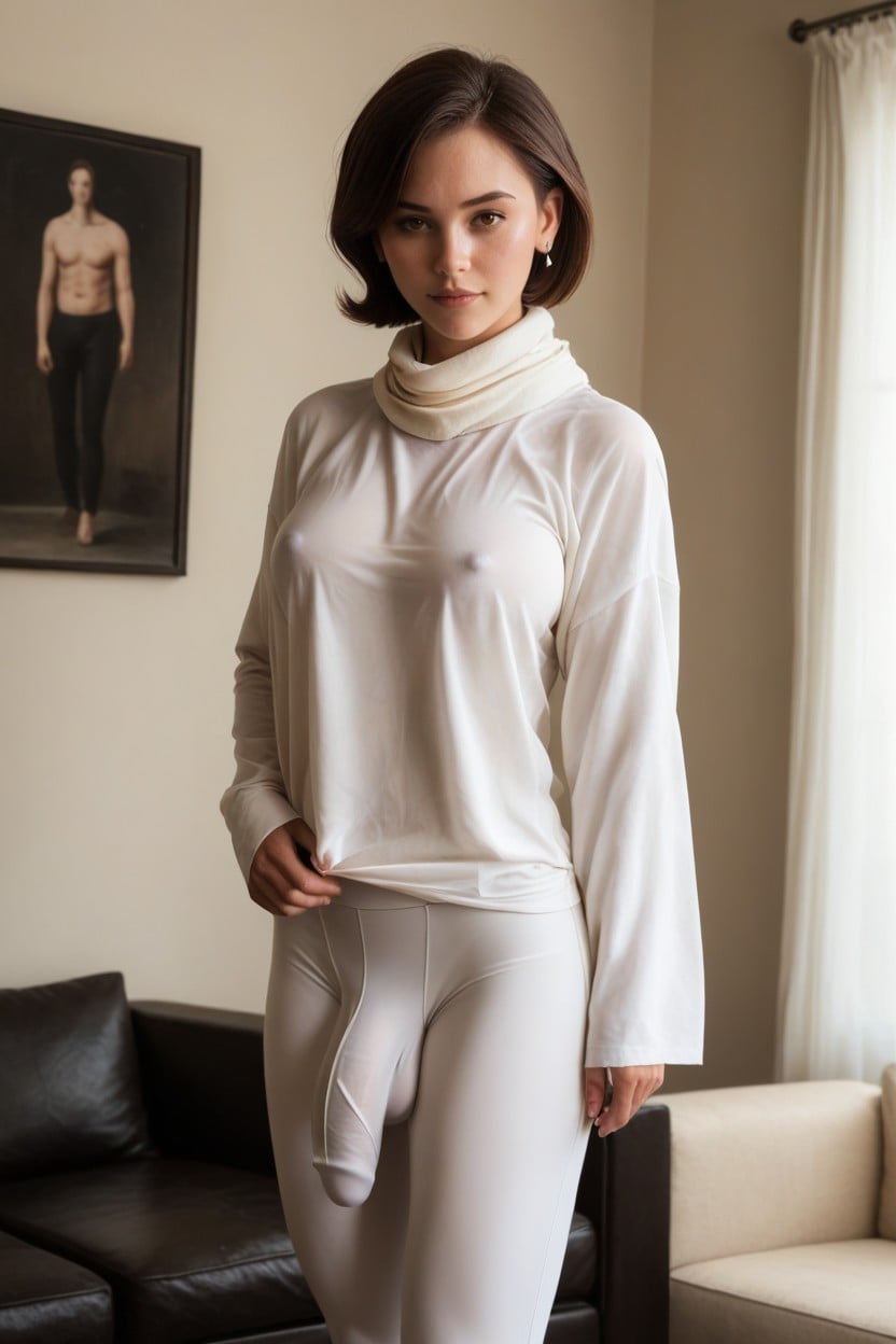 Focus On Flaccid Cock Bulge, Soft Light, Full Breast Shot Shemale AI Porn