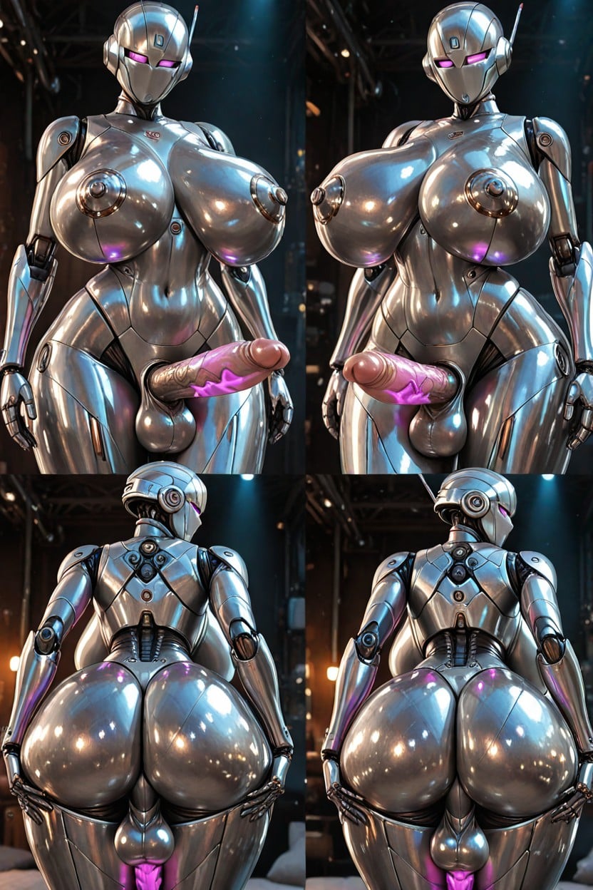 Futanari Robot Has Metallic Robot Balls, Bubble Butt, Looking At Viewers Shemale AI Porn