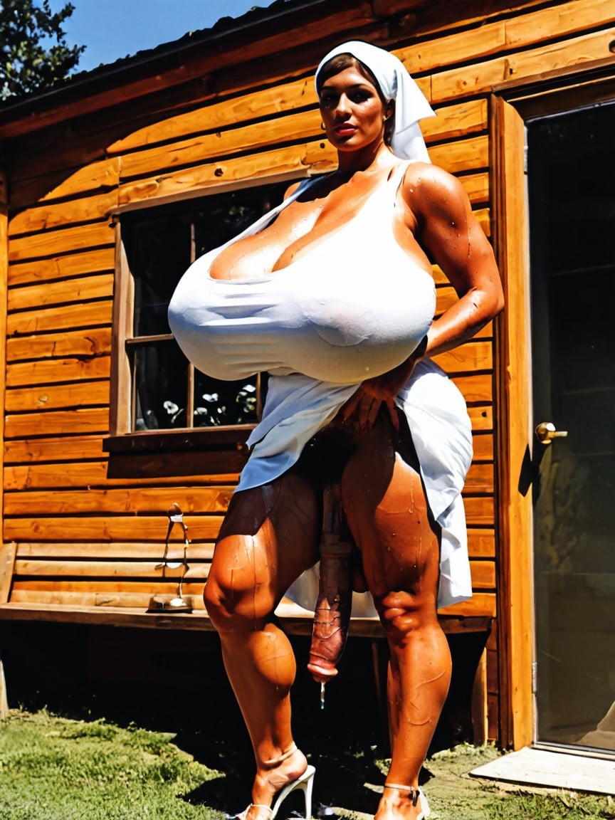 Precum Dripping From Cock, Hyper Pubic Hair, Hourglass Figure Shemale AI Porn
