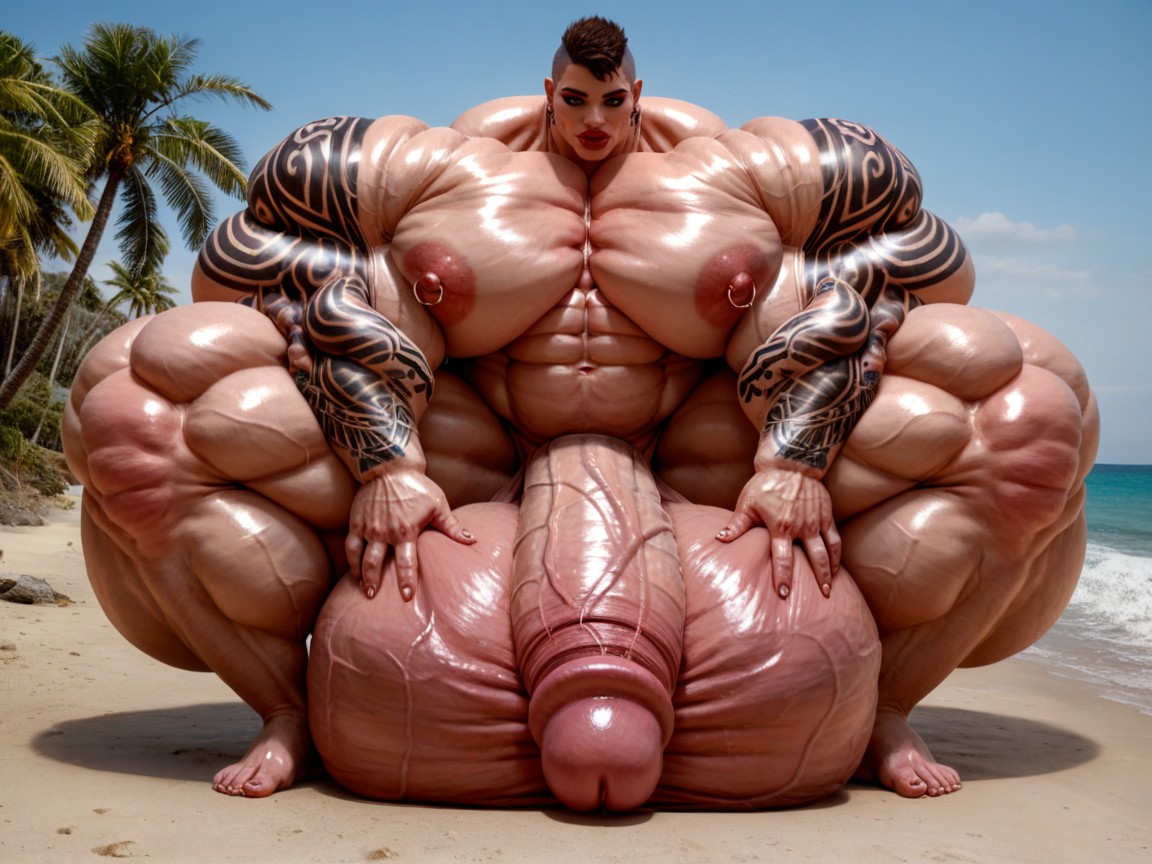 Hyper Monster Absurdly Oversized Enormous Gigantic Massive Pecs, Hyper Monster Oversized Gigantic Muscle, Penis The Size Of The Beach Shemale AI Porn