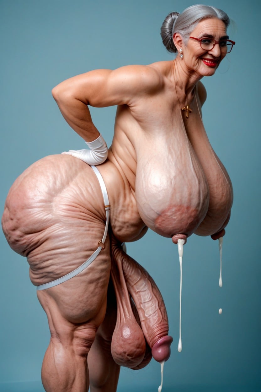 Hyper Loose Sagging Breasts, Belly Bulge, Saggy Breasts Porno IA transsexuelle