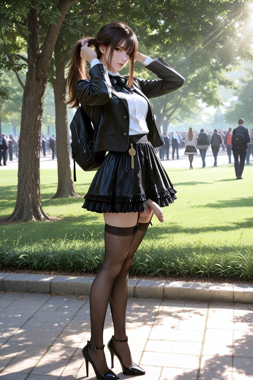 Brunette, Black Jacket, Perfect Skin Shemale AI Porn