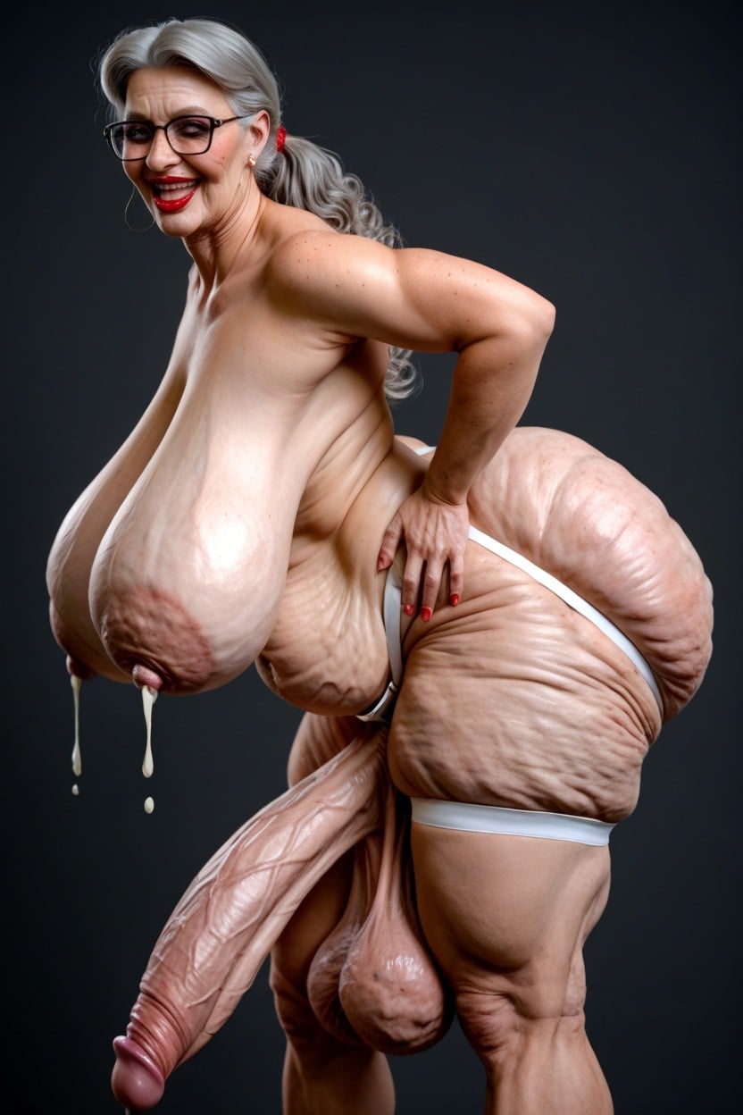 Orgasm, Extremely Low Hanging Balls, Hyper Saggy Balls Shemale AI Porn