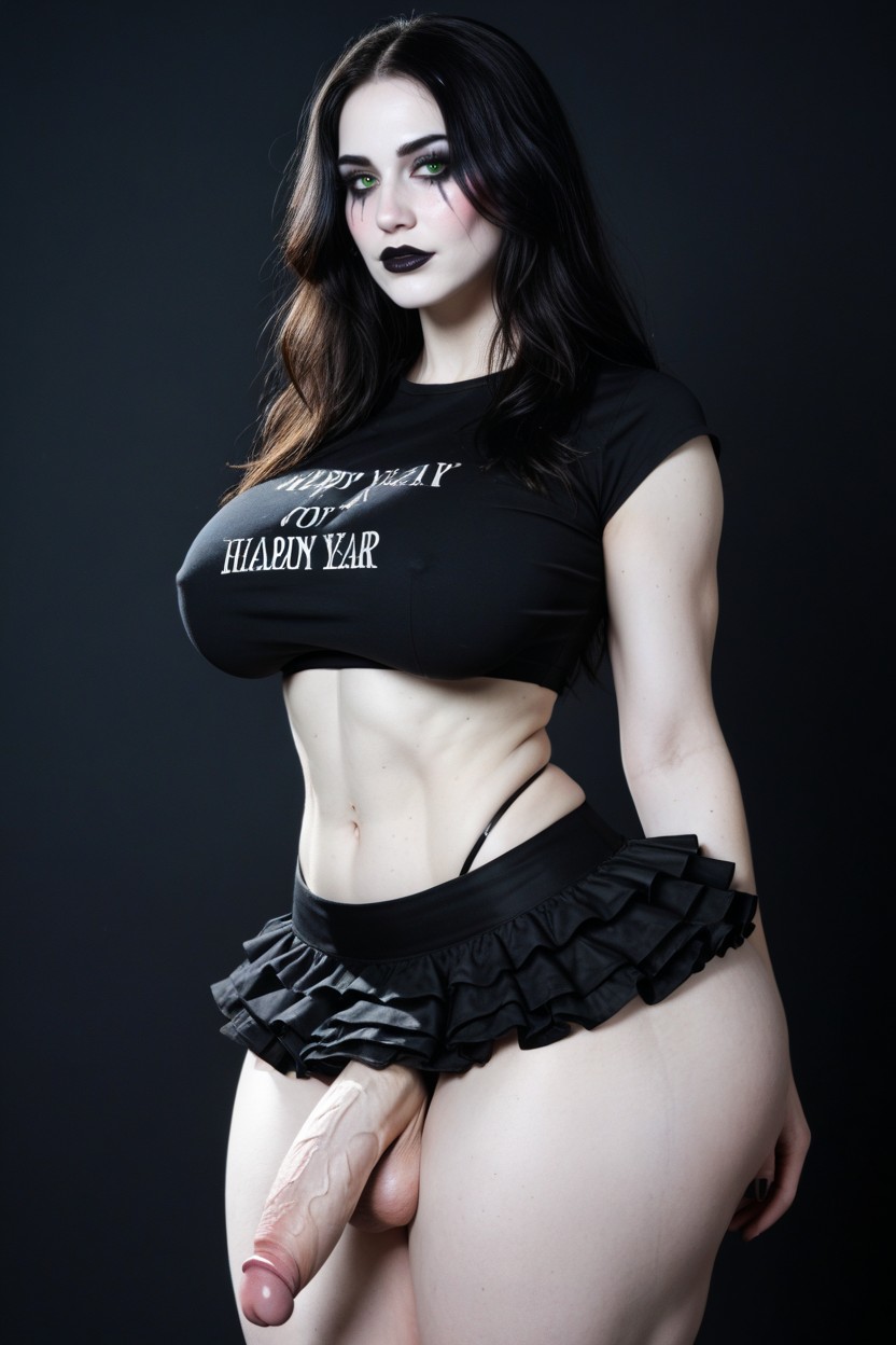 Idolface, Visible Ribs, Green Eyes Shemale AI Porn