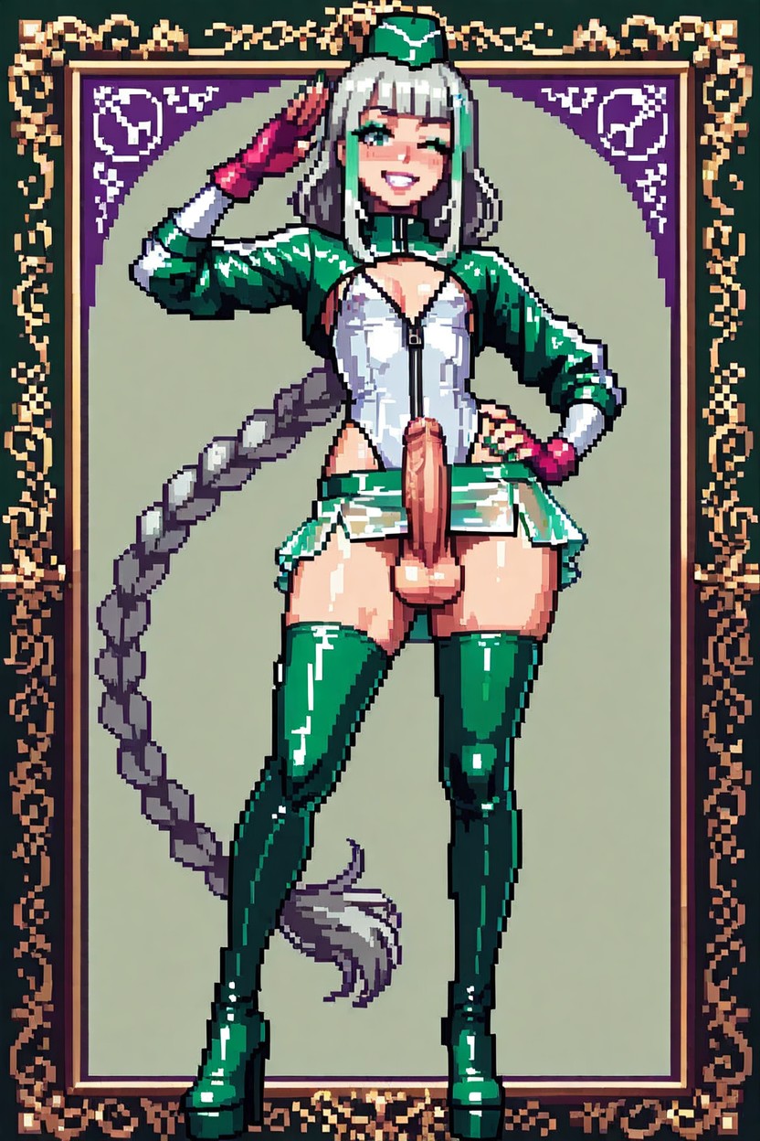 Tight Fit Sleeves, Exposed Hard Erection Cock, Pixel Art Porno IA transsexuelle