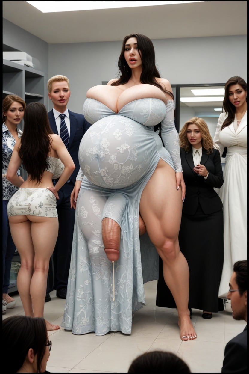 Thick Ass, Flaccid Cock, Giantess Towering Above People Shemale AI Porn