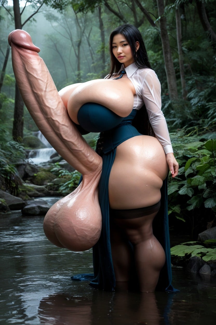 Dim Sunlight Shining On Her Skin, Disproportionate Breast Size, Primeval Forest Transfrau KI-Porno