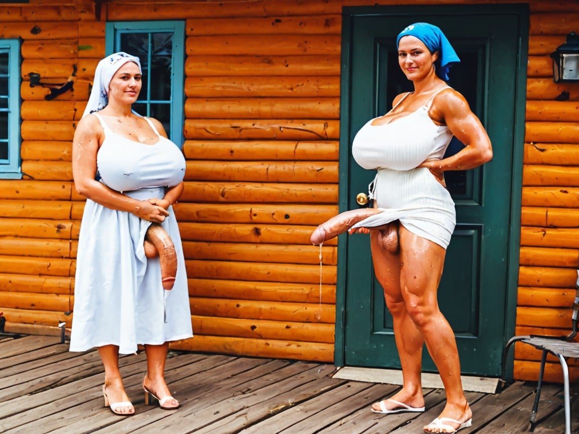 Shiny Skin, Standing At The Front Door, Hyper Breasts Shemale AI Porn