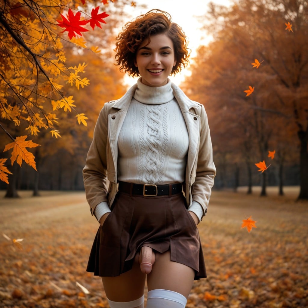 Upskirt, Erect Penis, White Winter Thigh-high Sock 人妖AI色情
