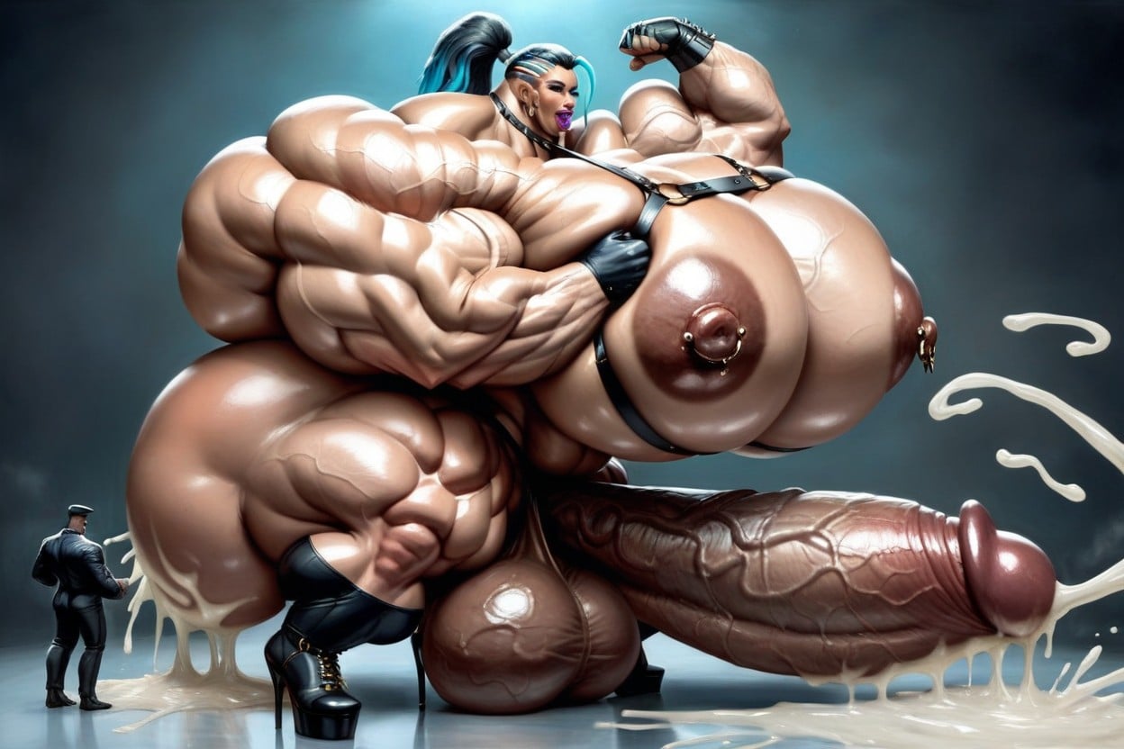 Hyper Gigantic Muscles, Beautiful Female Face, Gigantic Arms 人妖AI色情