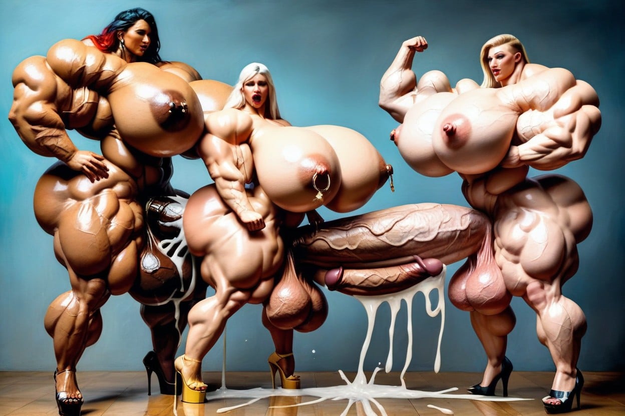 Overbuffed Exaggerated Muscle Mass, Huge Ass, Heeled Sandals 人妖AI色情