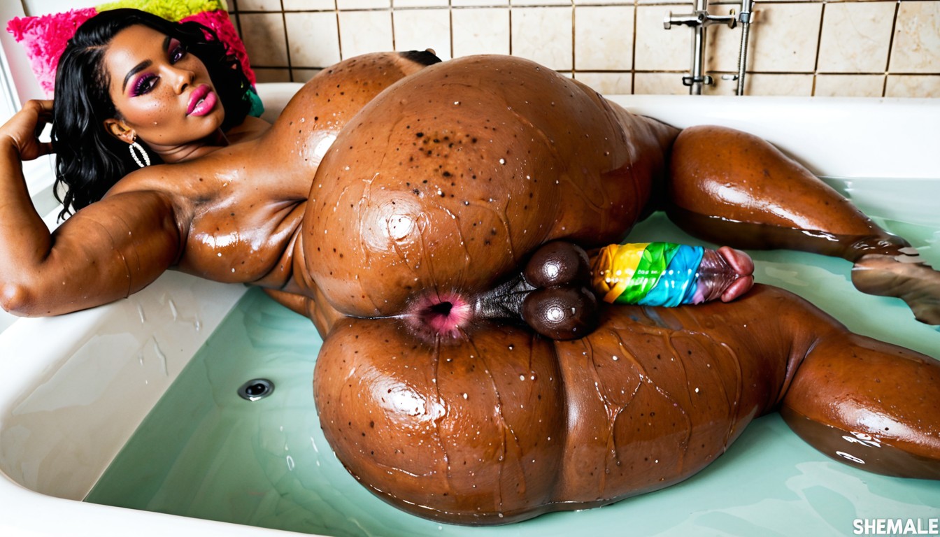 Chubby, Sweaty, Oiled Skin Shemale AI Porn