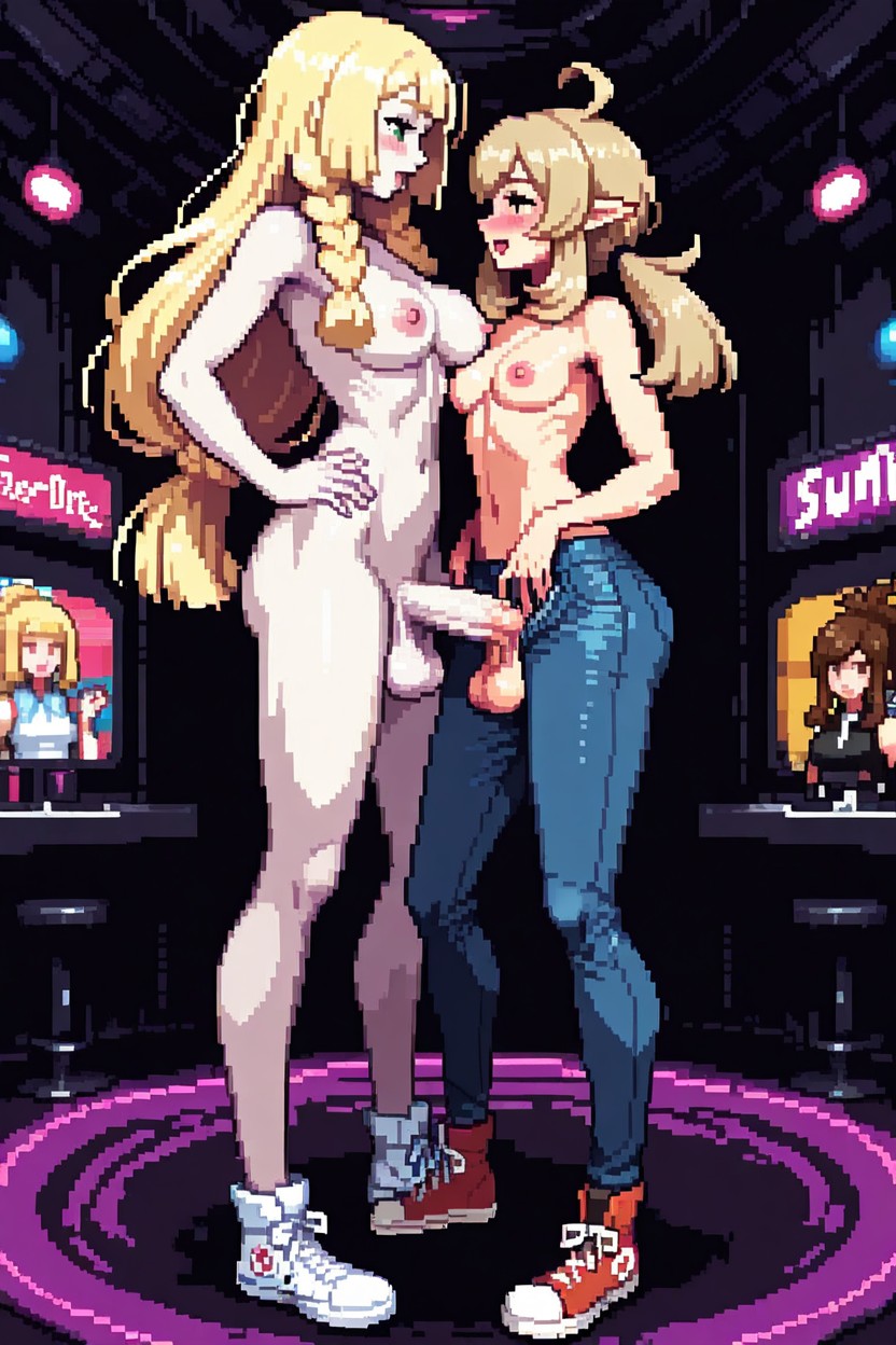 Side View, Upright Erect Cock, Blonde Hair Shemale AI Porn