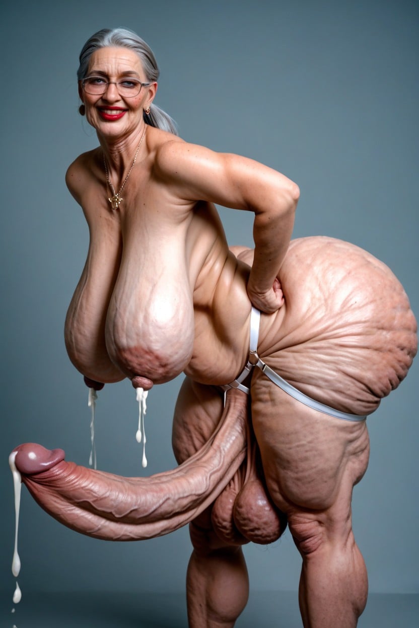 Extremely Large Ass, Front View, Extremely Low Hanging Balls Shemale AI Porn