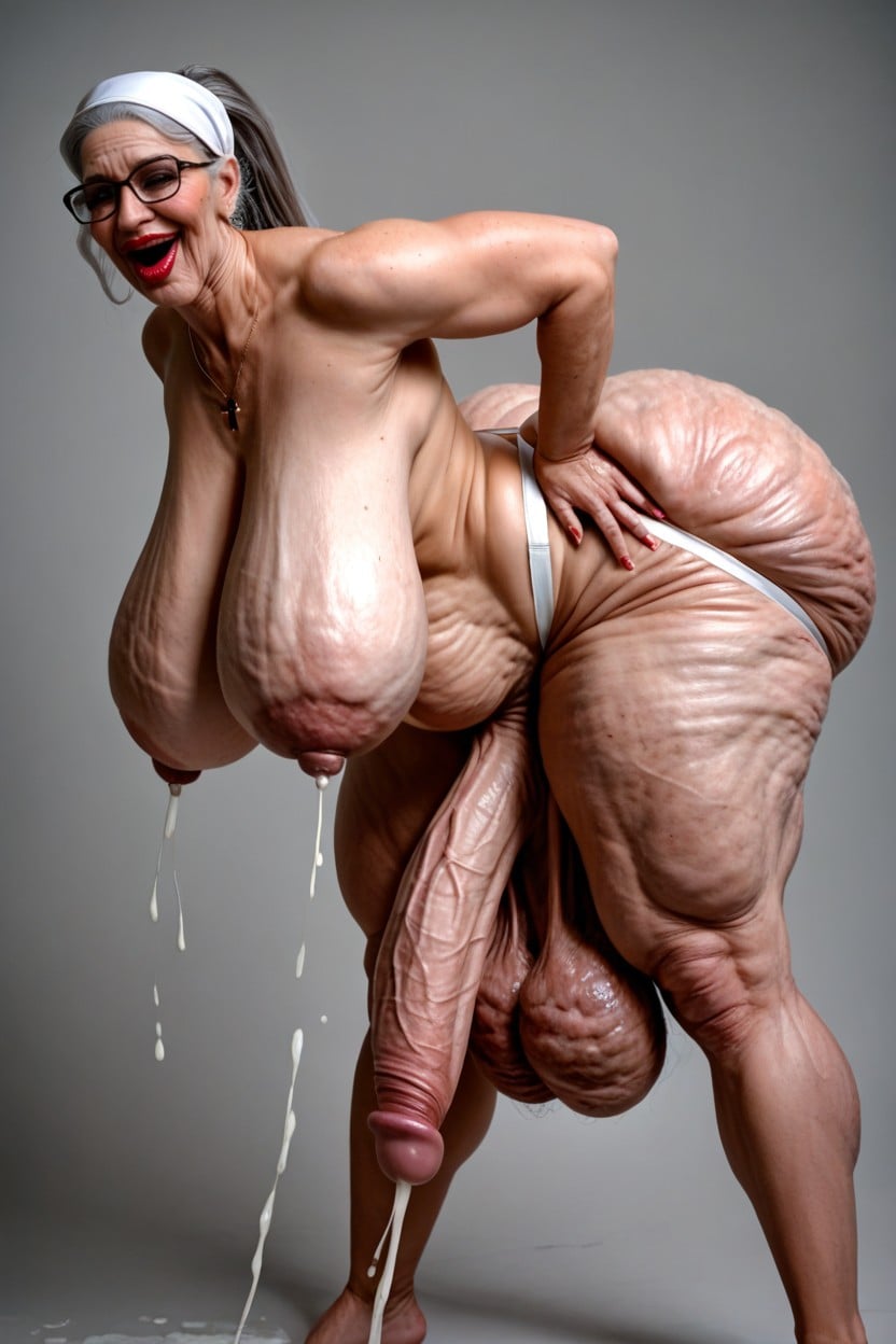 Saggy Ass, Flabby Wrinkly Arms, Standing Upright Shemale AI Porn