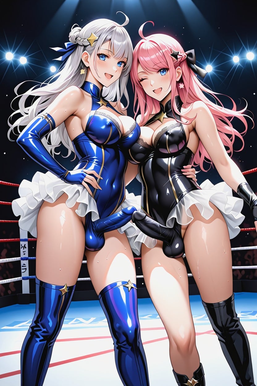 Aesthetic, Futa Standing Left And Futa Standing Right, Long Side Bangs With Wispy Bangs Shemale AI Porn