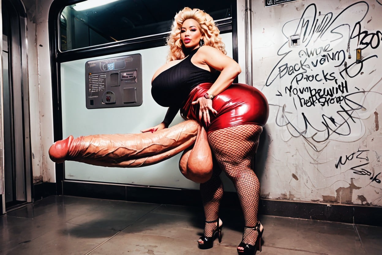 Subway Station, Hyper Pubic Hair, View From Above Shemale AI Porn