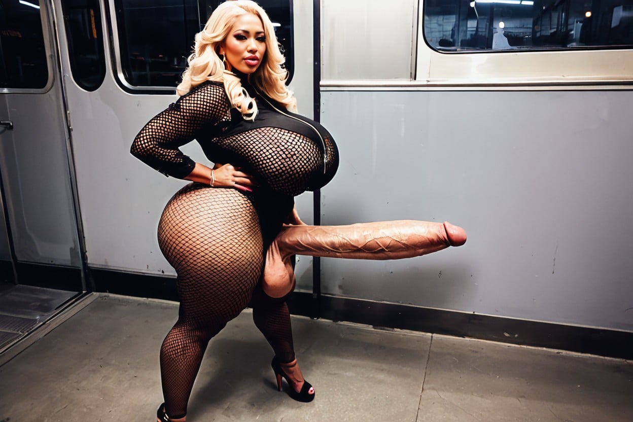 Gigantic Massive Heavy Testicles, Long Curly, Gigantic Perfect Boobs Shemale AI Porn