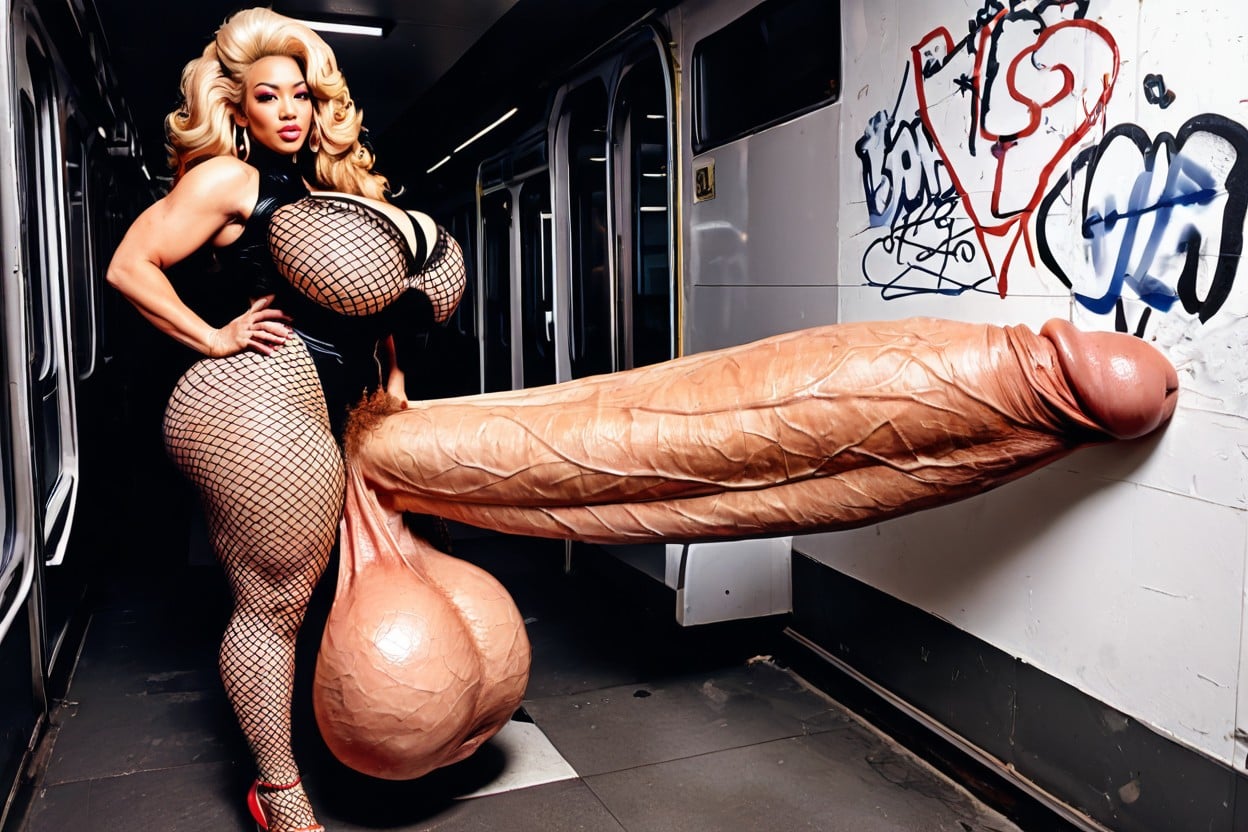 Graffiti Walls, Long Curly, Cock Ring Shemale AI Porn