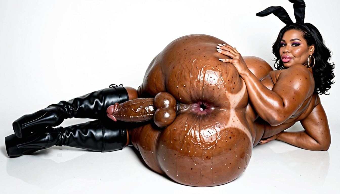 Sweaty, No Male, Futanari Dark Black Skin Shemale AI Porn