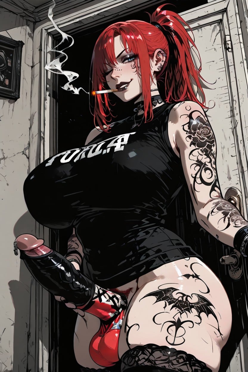 Hyper Beautiful, 18+, Crimson Hair Shemale AI Porn