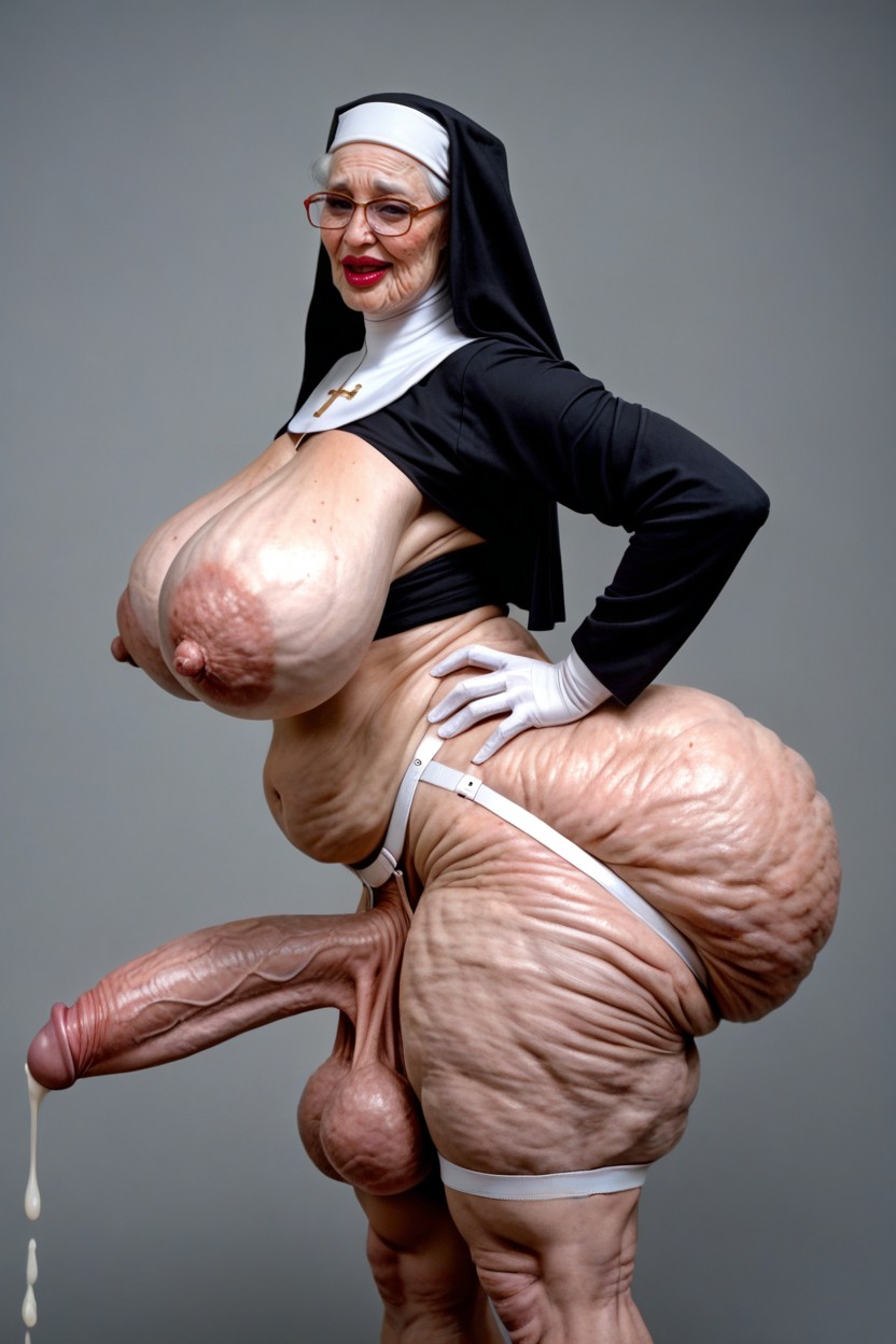 Saggy Breasts, Hyper Saggy Balls, The Jockstrap Straps Are Under Ass Cheek Shemale AI Porn