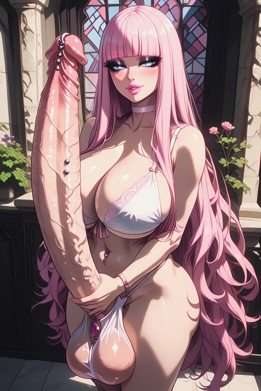 Soft Plump Pink Lips, Striking Appearance, Prince Albert Penis Piercing Shemale AI Porn