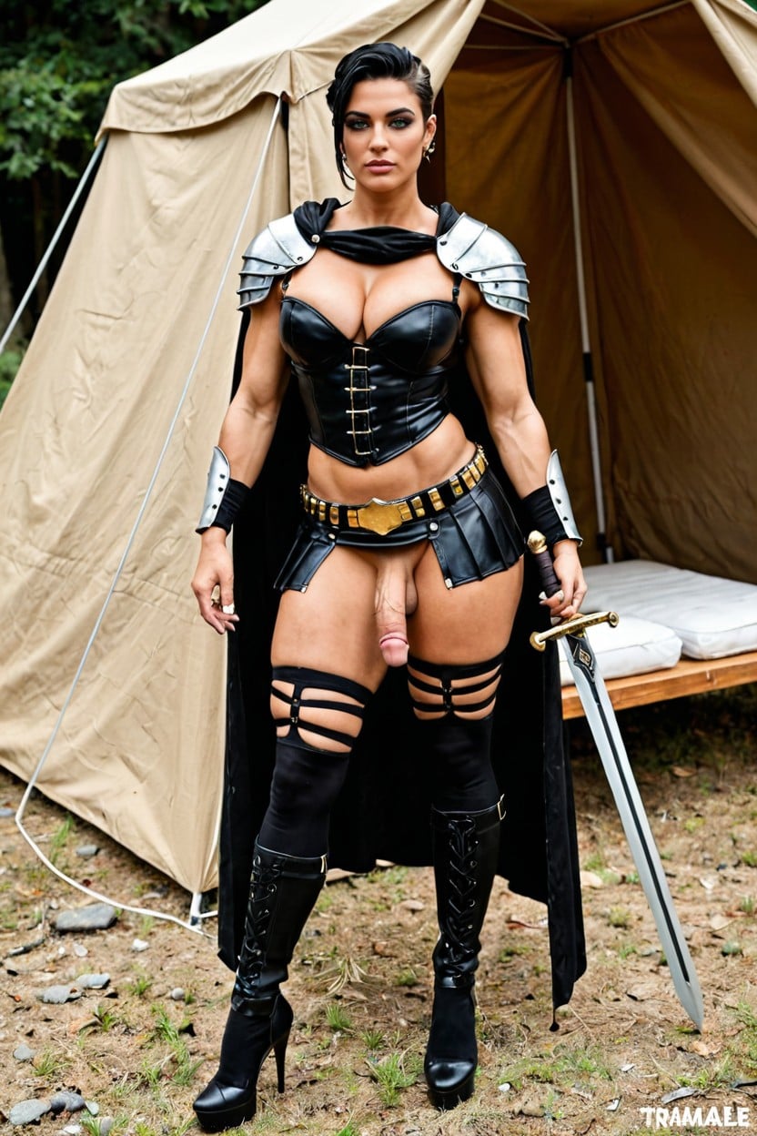 Armor, Green Shine Eyes, Massive Erect Dick Cumming Shemale AI Porn
