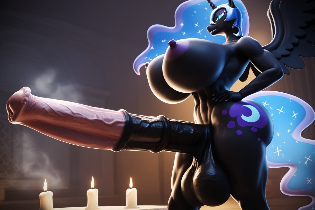 Giant Penis Glans, Black Colored Horsecock, Side View Shemale AI Porn