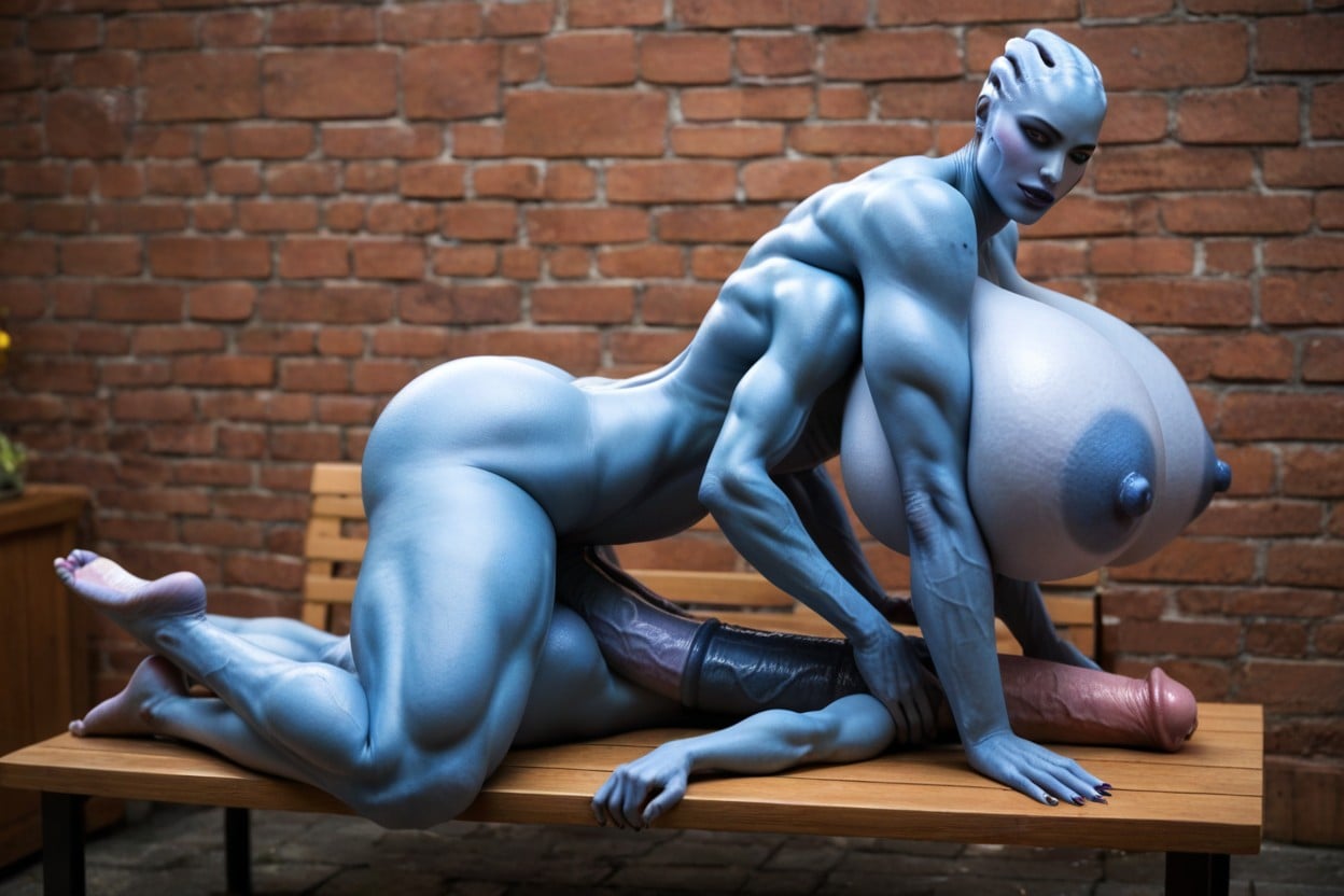 Hyper Cock, Blue Skin Alien Futa, Prone Bone Sex Position Shemale AI Porn