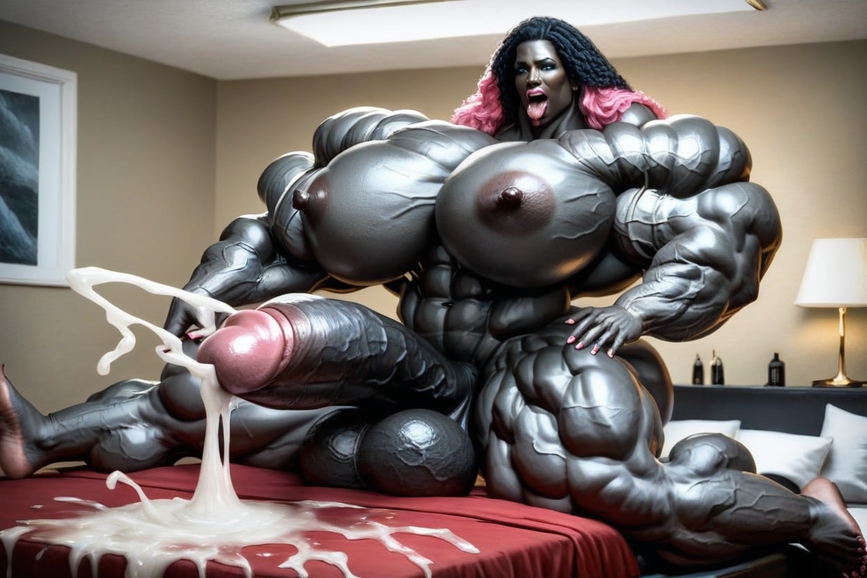Extreme Thick Arms, Extreme Vascular Body, Giantess African Futanari Anal Fucking A Bimbo Faerie In All Four Shemale AI Porn
