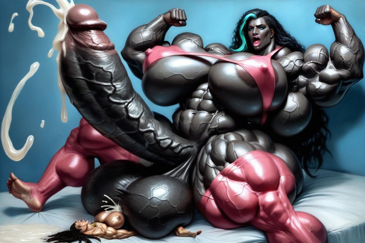 Hyper Thick Penis, Extremely Swollen Veins, Has Huge Breasts And Huge Round Ass Shemale AI Porn