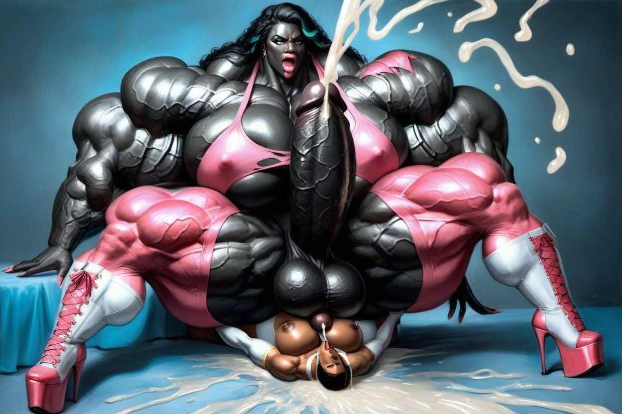 Hyper Muscular, Exaggerated Big Butt, Pink Leather Body Harness Porno shemale IA
