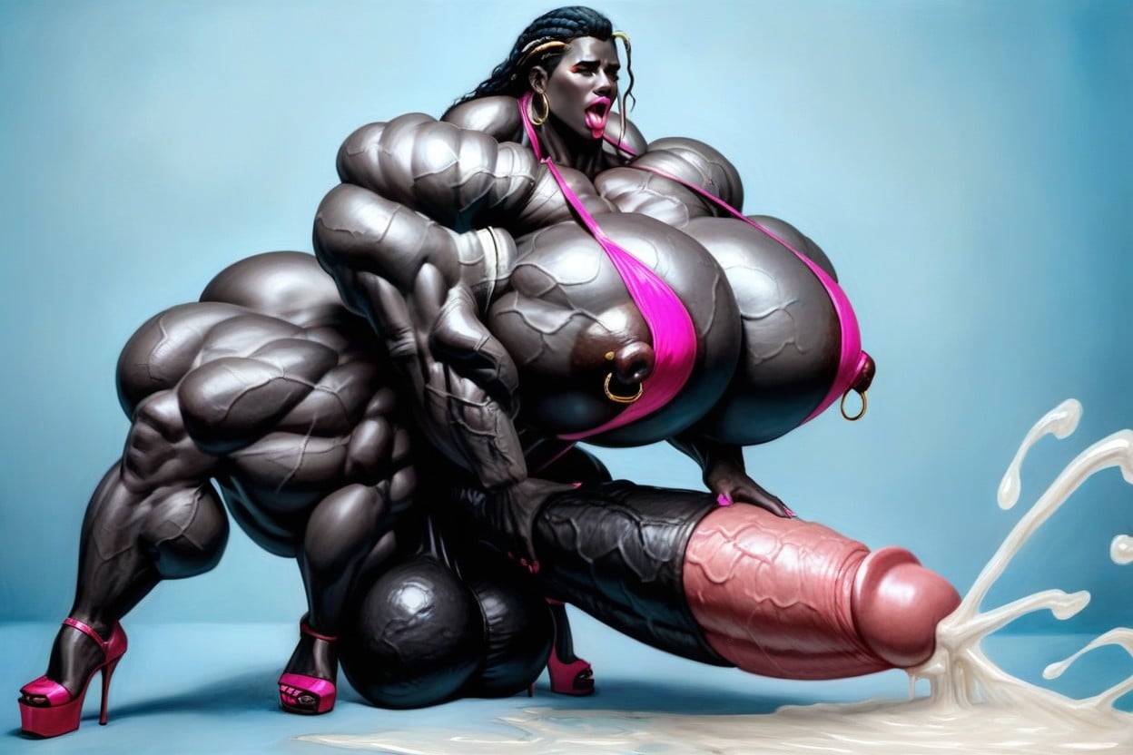 Shredded Muscles, Pink Leather Body Harness, Attractive Blue Eyes Shemale AI Porn