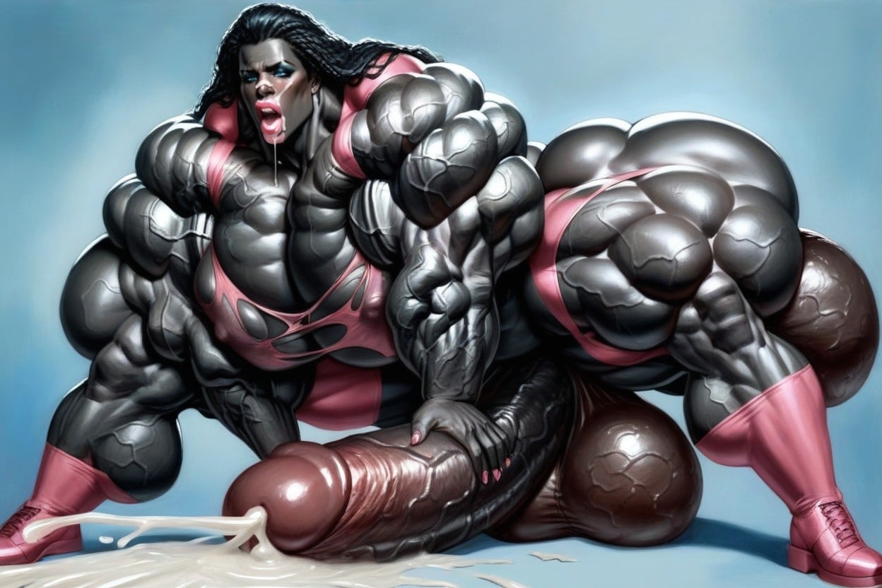 Bodybuilder, Exaggerate Massive Black Cock, Gigantic Muscle Delts Shemale AI Porn