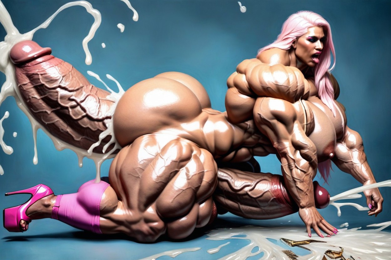 Shredded Abs, Muscular Veins, Giant Body Shemale AI Porn