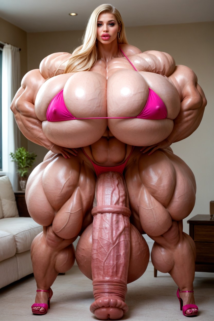 Balls Are Big Enough To Touch The Floor, Hyper Absurdly Oversized Muscle, Hyper Gigantic Muscle Hips Shemale AI Porn