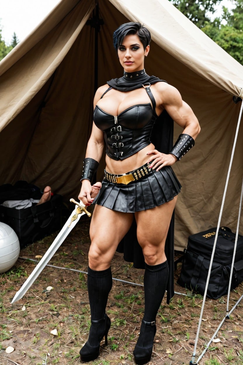 Muscular, Standing, Tomboy Commander General Mad Looking With Hair Shemale AI Porn