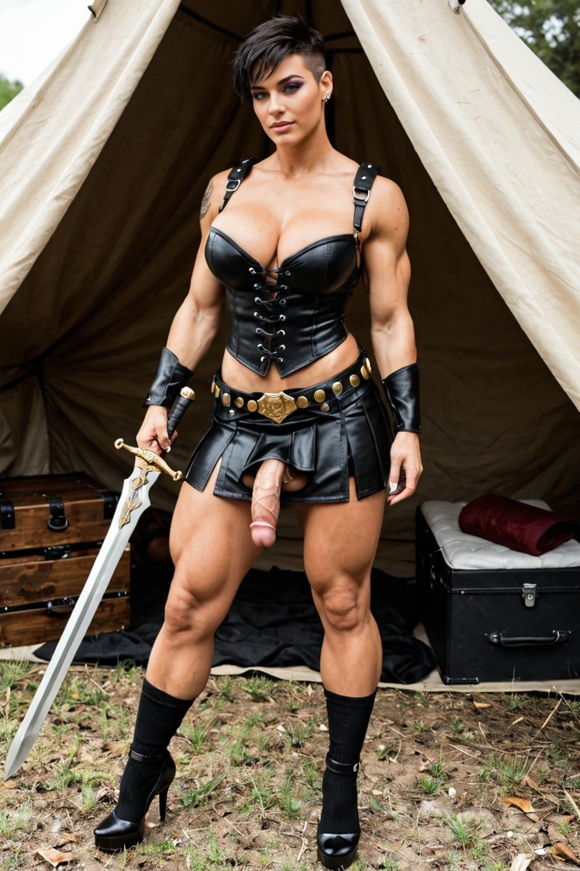 Very Muscular Ticket Thighs, Cosplay, Sexy Ripped Clothes Shemale AI Porn